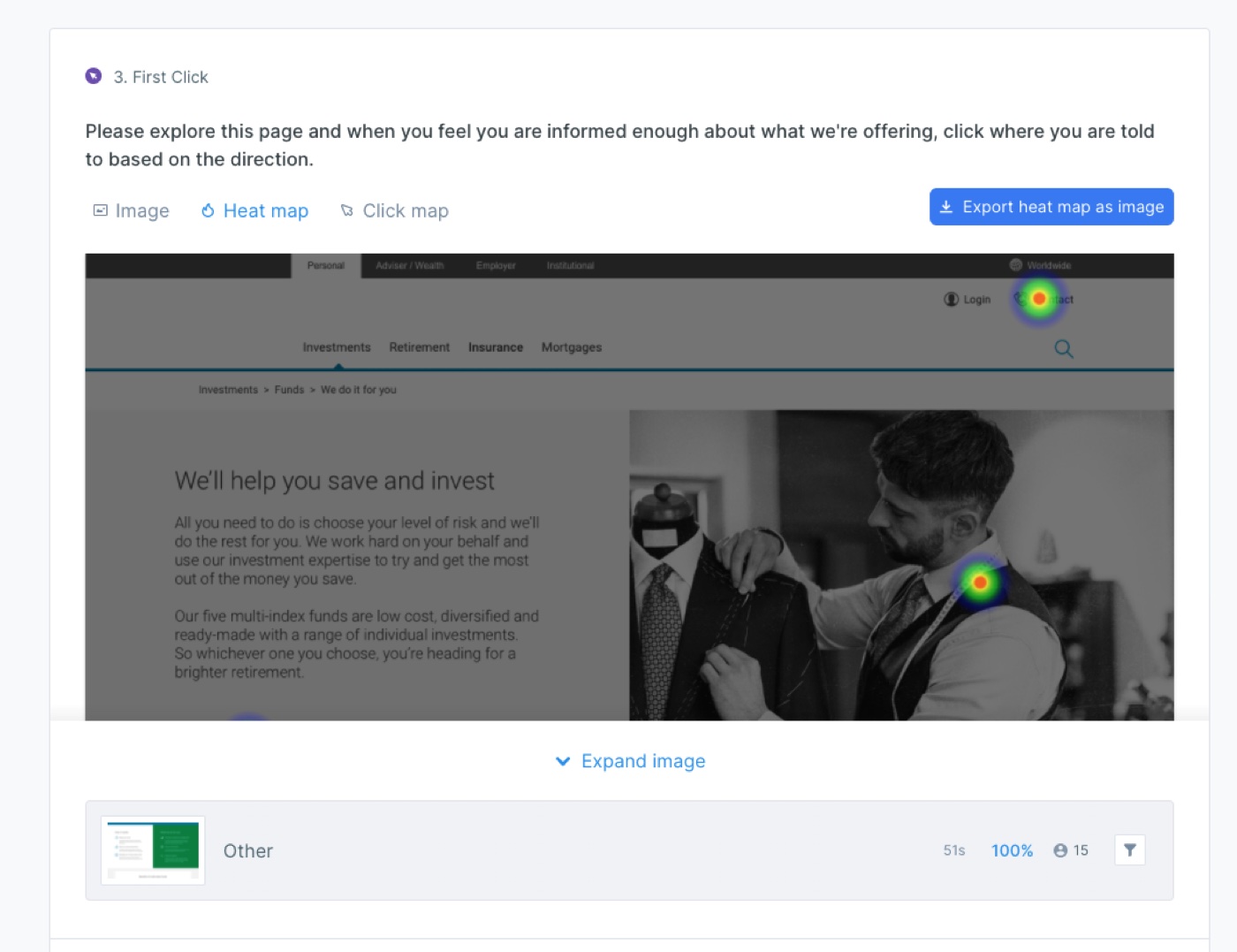 Online usability testing set up in Usability Hub.